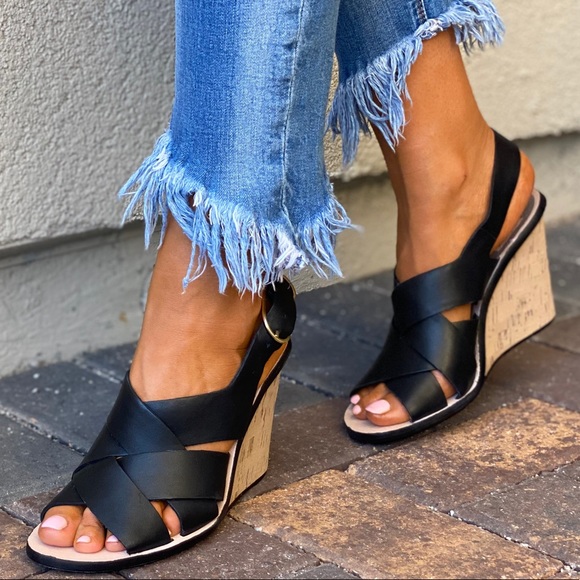 Woven Genuine Leather Cork Wedge Sling Sandal - Picture 5 of 11